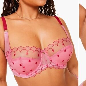 Pink Heart Embroidered Bra